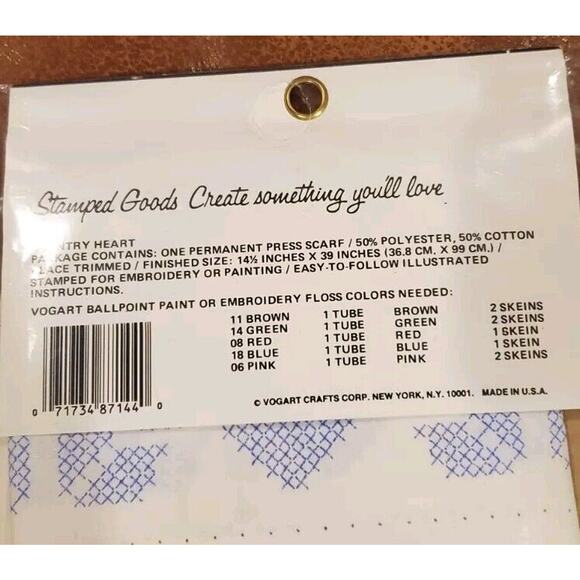 VTG Vogart Crafts #8714D Scarf Embroidery Ballpoint Painting Country Heart NOS - Picture 5 of 5